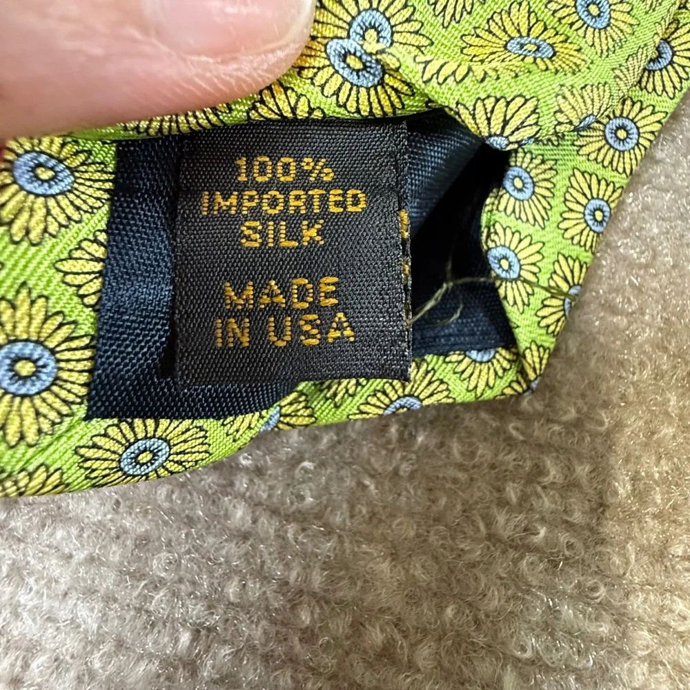 Peter Blair Mens Silk Tie Lime Green Yellow Blue Floral Geometric Made in USA